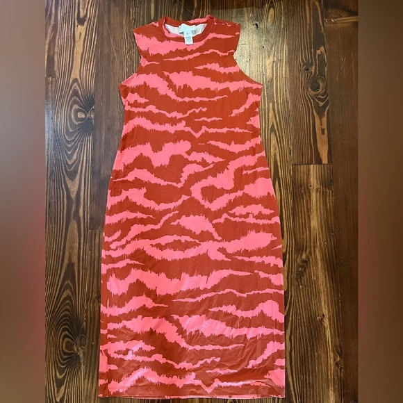 COREY LYNN CALTER ANTHROPOLOGIE Nicolette Pink and Red Midi Sleeveless Dress - Picture 6 of 9